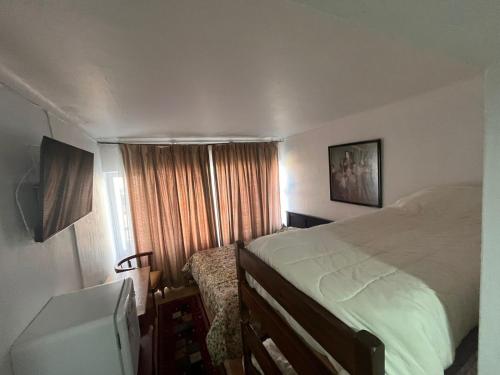 a hotel room with a bed and a window at NEW HOTEL CRUZ DEL SUR in Concepción