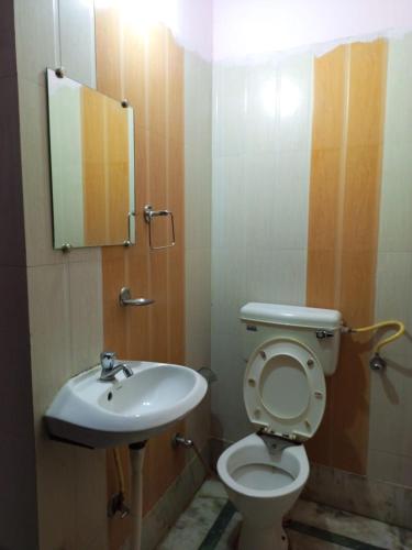 a bathroom with a toilet and a sink at HOTEL NEW APPLE ROSE in Chandīgarh