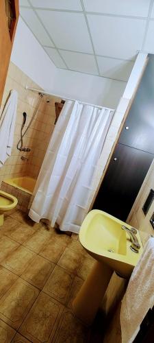 a bathroom with a toilet and a sink and a shower at La Cabaña en Lujan de Cuyo! in Ciudad Lujan de Cuyo