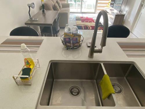 a kitchen sink with two bottles of detergent in it at The Echelon Suite in Kingston