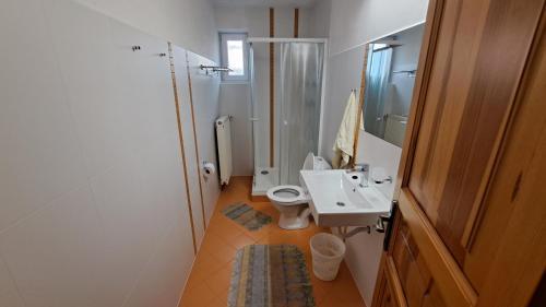 a bathroom with a sink and a shower and a toilet at Privát Nataša in Nová Lesná
