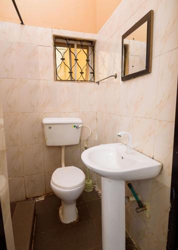 a bathroom with a toilet and a sink at D'Tavern Apartment in Ibadan