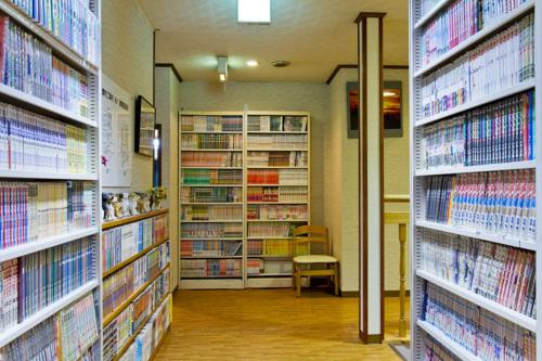 a room with shelves of books in a store at ロッヂとんや in Seki
