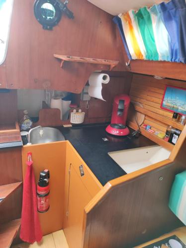 une petite cuisine avec un comptoir et un évier dans l'établissement Orion, au Barcarès