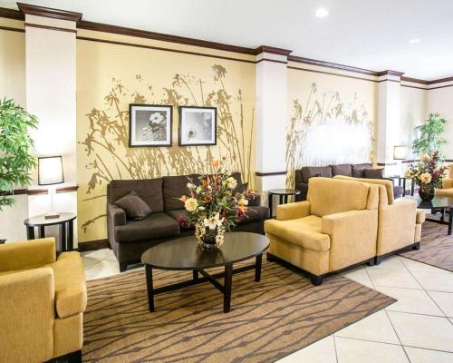a waiting room with couches and a table and flowers at Sleep Inn & Suites New Braunfels in New Braunfels