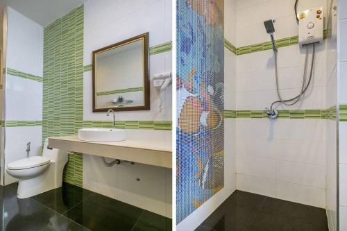 two pictures of a bathroom with a sink and a toilet at Sj House Hotel Aonang in Ban Khlong Haeng