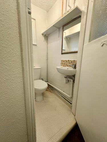 a small bathroom with a toilet and a sink at Cozy Studio in Finsbury Park in London