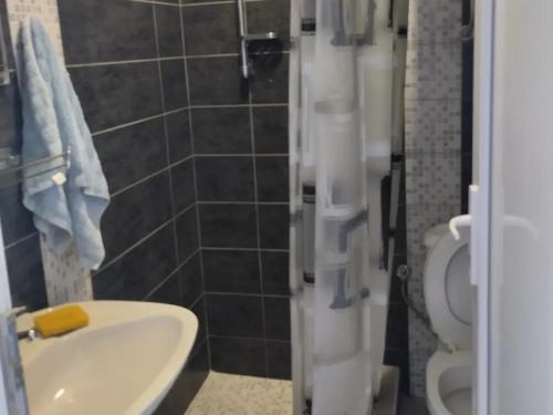 een badkamer met een wastafel en een toilet bij HM Apartmani in Bar