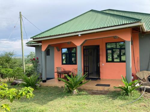 a small house with a green roof at Lake Natron Maasai Guesthouse in Mtowabaga