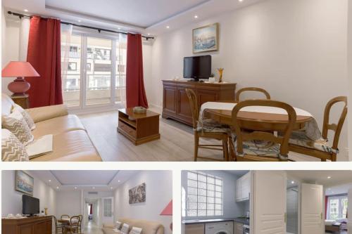 twee foto's van een woonkamer en een eetkamer bij Charming 49 m love nest in Cannes in Cannes