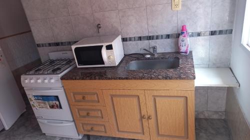 Il comprend une petite cuisine équipée d'un évier et d'un four micro-ondes. dans l'établissement Los 3 ases, à Olavarría