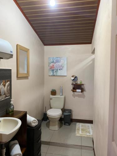a bathroom with a toilet and a sink at Disfruta del contacto con la naturaleza in Puntarenas