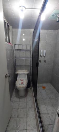 ein Bad mit einem WC in einer Kabine in der Unterkunft CASA AMPLIA TODOS LOS SERVICIOS in Mexiko-Stadt