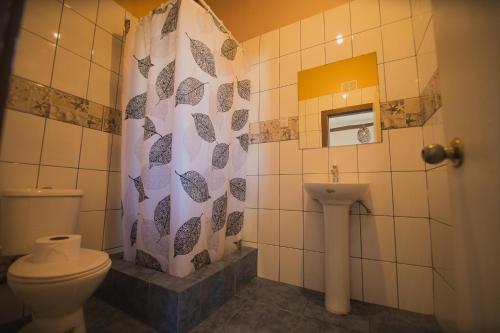 a bathroom with a toilet and a sink at Viña City Hostel II in Viña del Mar