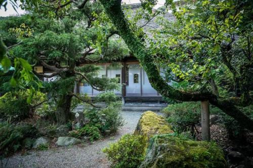 a house in the middle of a garden at 古民家さくらや in Atami