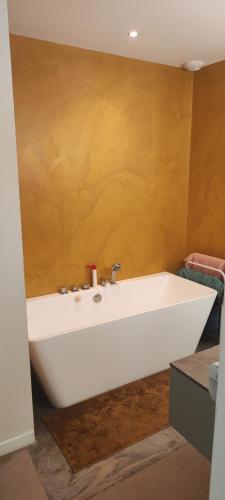 La salle de bains est pourvue d'un lavabo blanc. dans l'établissement Contemporary california style property, Sleep 5, à Tourrettes-sur-Loup