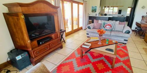 a living room with a tv and a couch at Mountainview Vineyards in Robertson