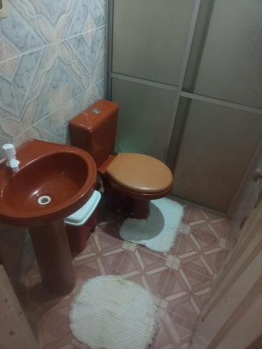 a bathroom with a toilet and a sink at Casa da Edileusa in Barreirinhas