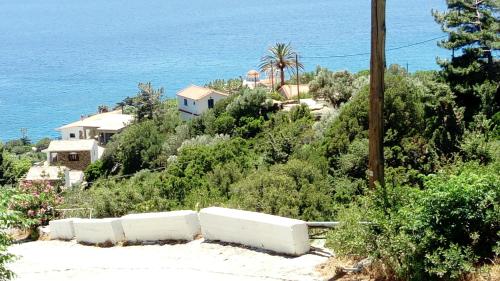 a house on a hill next to the ocean at ZACHAROULA ROOMS 2 in Manganítis