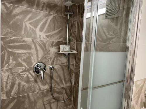 W łazience znajduje się prysznic ze szklanymi drzwiami. w obiekcie AL 106 Apartment [Free Wi-fi 5 min dalla Stazione] w mieście Prato