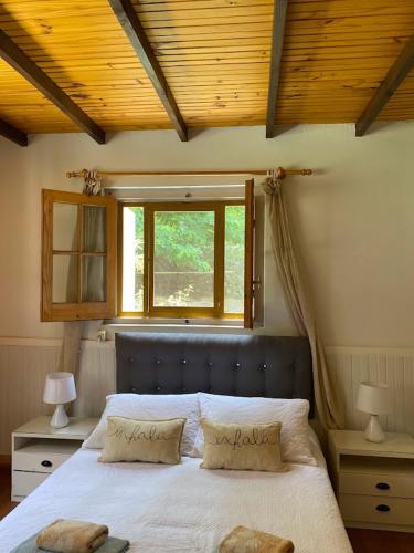 een slaapkamer met een groot bed en een raam bij La Foresta in Rincón del Pino