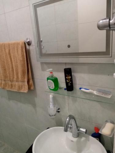 a bathroom with a sink and a mirror at Rehan's 1 bed Apartment with Free Wifi with AC 12000 without 8000 in Wāh
