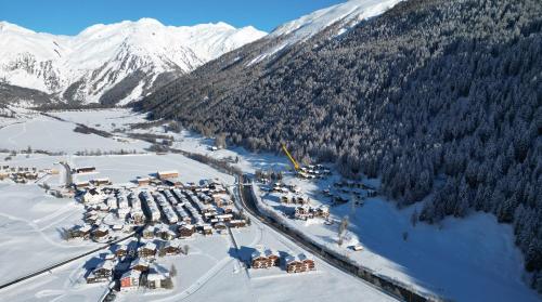 an aerial view of a ski resort in the snow at Chalet Meise in Obergesteln