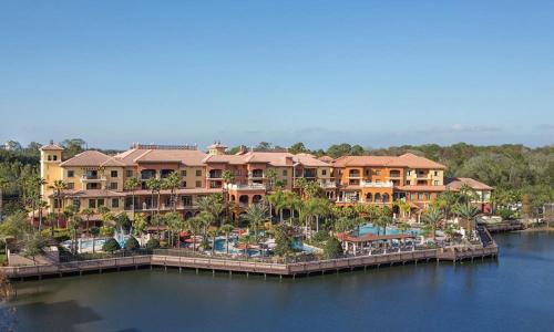 an aerial view of a resort on the water at Bonnet Creek Resort 1 Bedroom 1 BA Deluxe Villa in Orlando