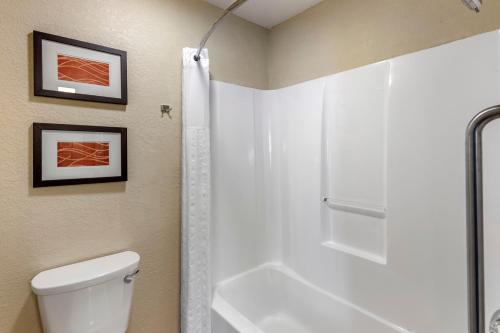 a bathroom with a toilet and a shower at Comfort Inn Denver West Arvada Station in Wheat Ridge