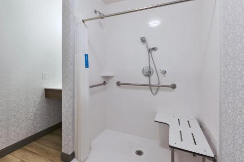 a bathroom with a shower and a sink at Hampton Inn Princeton in Princeton