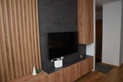 亞霍里納的住宿－Zlatni javor 515，客厅设有壁挂式平面电视。