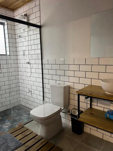 een badkamer met een toilet en een wastafel bij Casa do lago com vista linda! - Somente Carro 4x4 ou fazemos translado sem custo in São José dos Campos