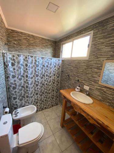 een badkamer met een toilet, een wastafel en een douche bij CATALINA 2 in Neuquén