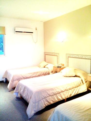 a hotel room with three beds in a room at Hotel " Rio Grande " in Malargüe