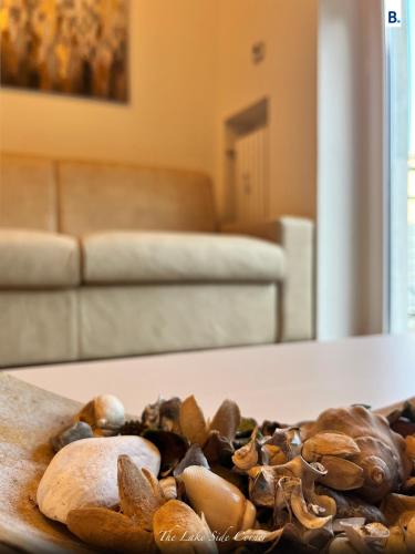 a pile of shells on a table in a living room at [The LaKe-SiDe CorNer] Apartment in Como