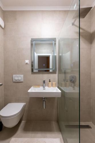 a bathroom with a sink and a toilet and a shower at ADRIATIC VIEW M in Bar