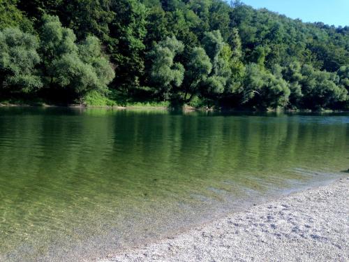 a body of water with trees in the background at Holiday home with hot tube, near the river in Pokupsko