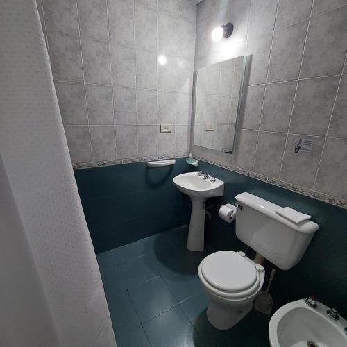 a bathroom with a toilet and a sink at Departamento Falucho 2 in Santa Rosa