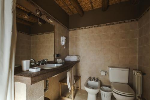 a bathroom with a toilet and a sink at Aguacanto Cabañas in Tilcara