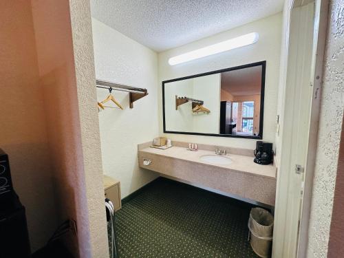 baño con lavabo y espejo grande en Econo Lodge, en Kannapolis