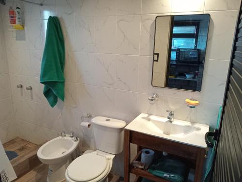 a bathroom with a toilet and a sink and a mirror at LOS ALTOS DE SAN JACINTO 2 in Mar del Plata