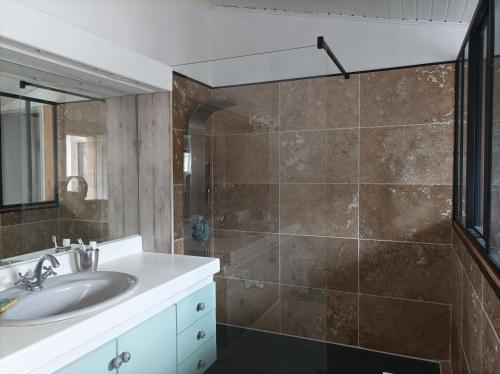a bathroom with a sink and a shower at Chambre cosy et salle d'eau dans maison Mérignac Arlac in Mérignac