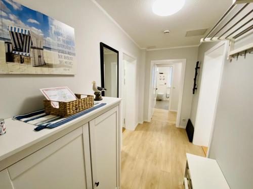 a room with a counter with a basket on it at Landhaus Immenbarg, Wellness in Warnemünde