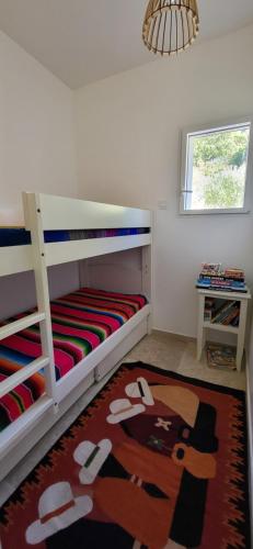 ein Schlafzimmer mit einem Etagenbett mit einem Affenteppich in der Unterkunft Jolie maison neuve entre mer et colline en Provence in Ollioules