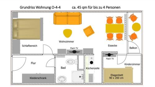 d'une salle de bains en jaune. dans l'établissement Ferienpark - Haus O, App 0O0404, à Heiligenhafen