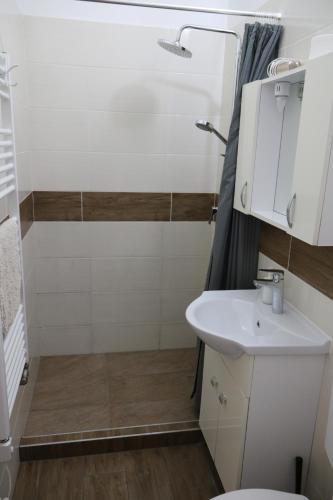 a bathroom with a sink and a toilet at Hortobágyi Kemencés Vendégház in Hortobágy