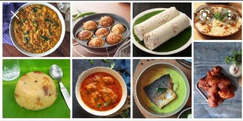 a collage of pictures of different types of food at Anandam Woods - A Heritage single Room for couple-small family in Vaikom