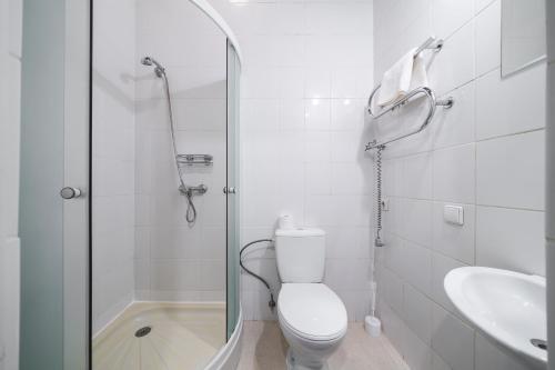 a bathroom with a shower and a toilet and a sink at Halės Guest House - Lollo Luxury in Vilnius