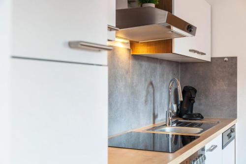 a kitchen with a sink and aaucet at Apartment Bergglück Stummerberg in Stummerberg
