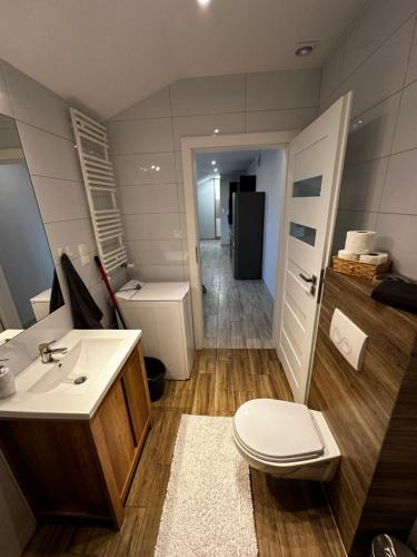 uma casa de banho com um WC e um lavatório em WaMM Apartament em Zlotów